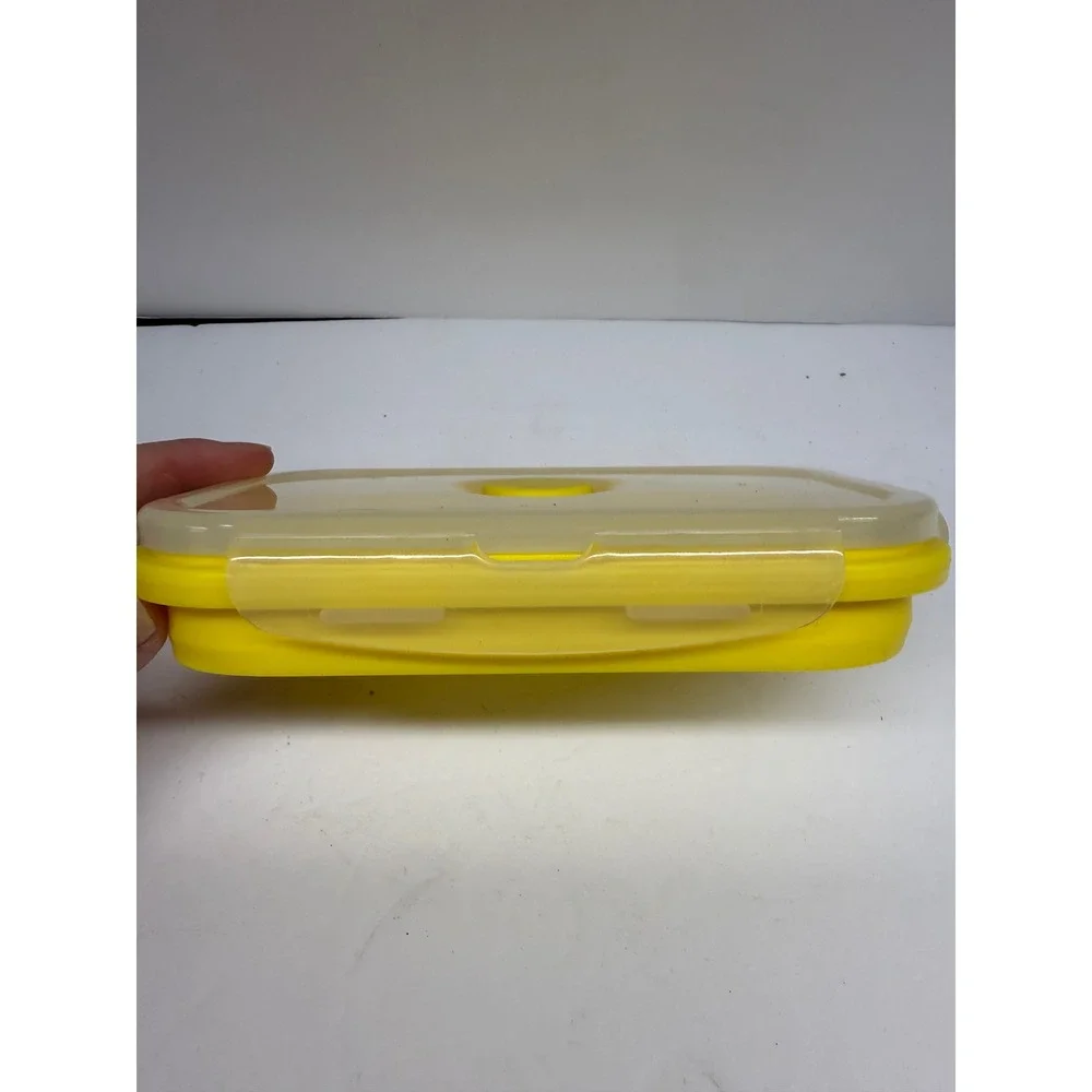 Yellow Collapsible Silicone Food Storage Container with Vented Locking Lid